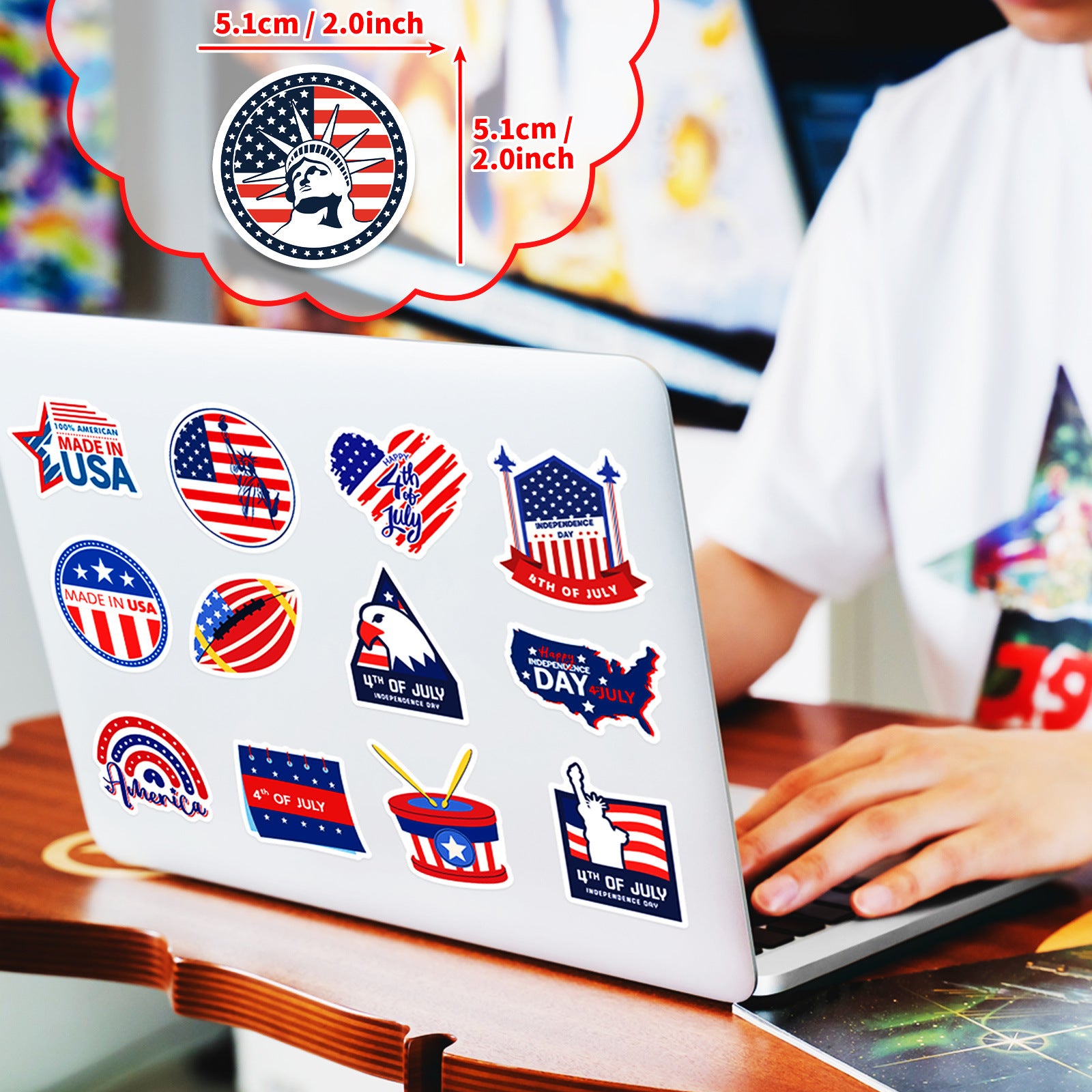 Wholesale 100 pcs American Independence Day Stickers Love Hat Flag ACC-ST-BaoPin001