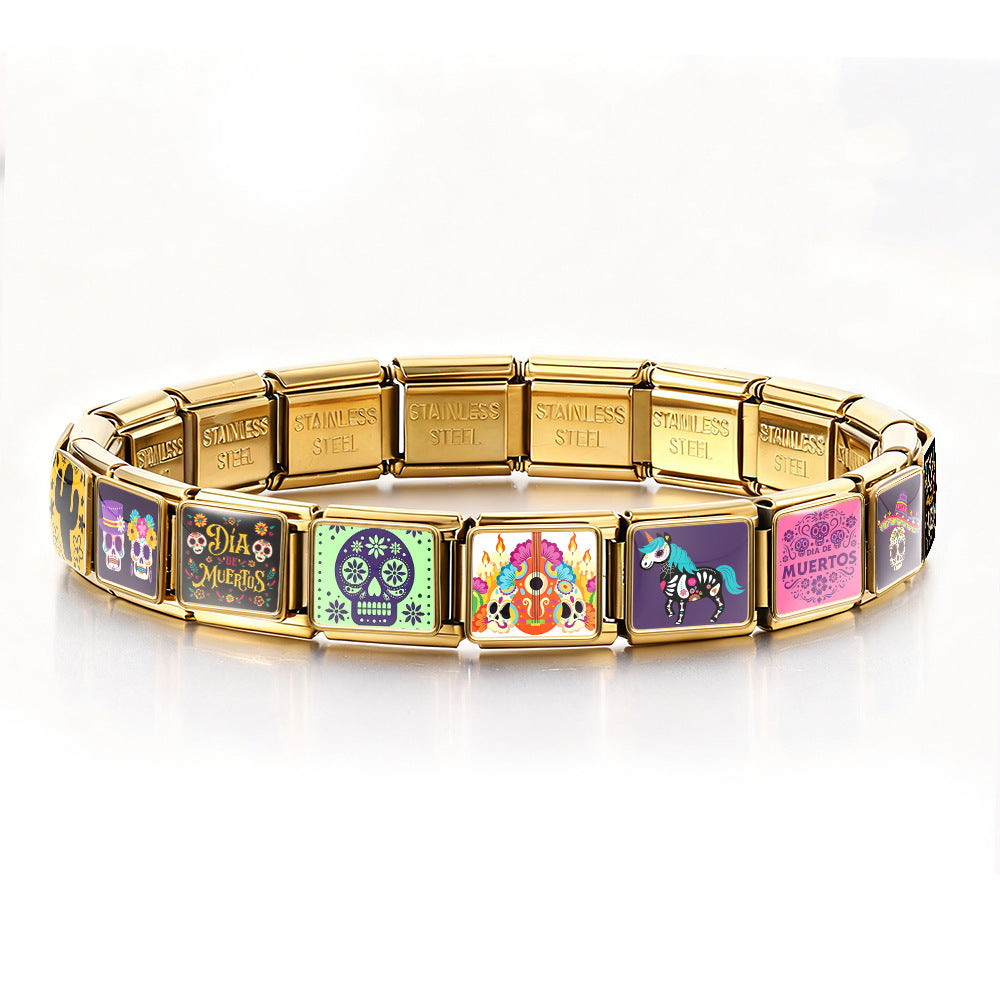 Wholesale Stylish Day Of The Dead Skull Modular Bracelet Stainless Steel DIY Detachable Jewelry Gift