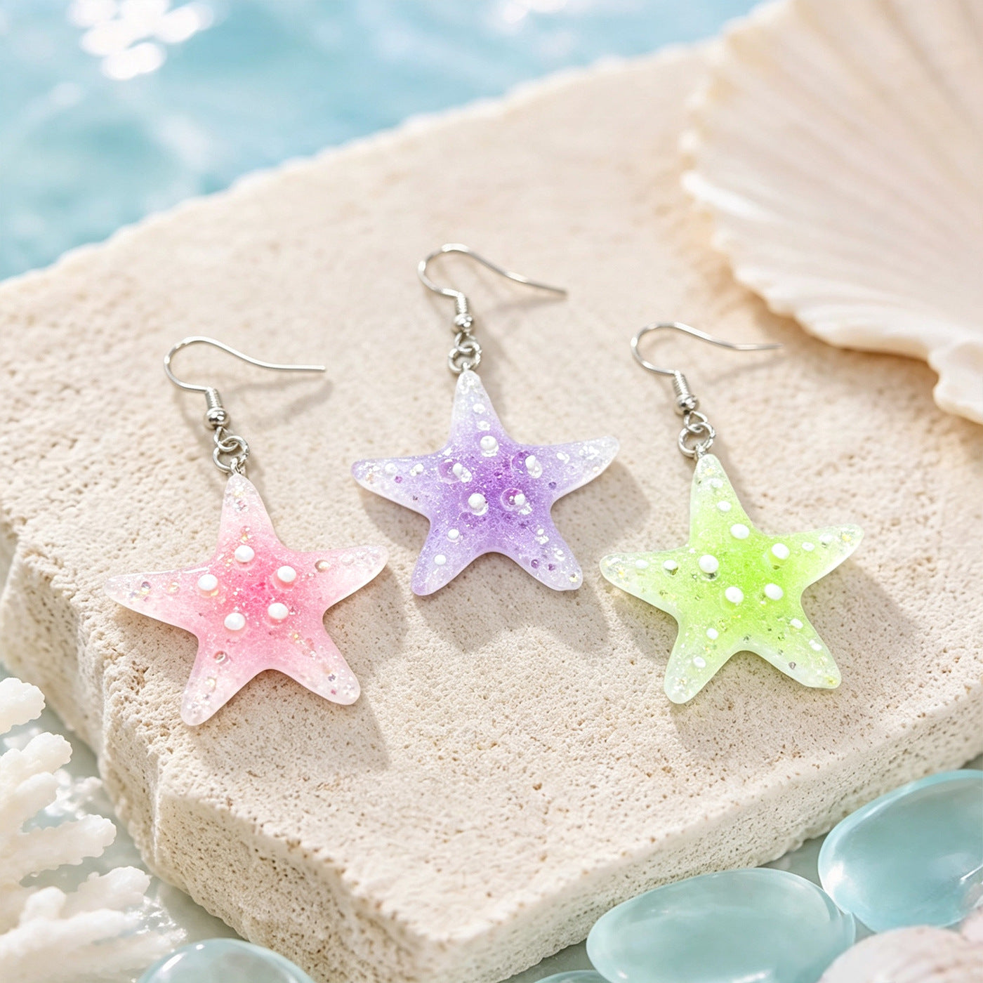 Wholesale Starfish Earrings For Women Summer Beach Gradient Jelly Macaron Fashion Jewelry Accessory