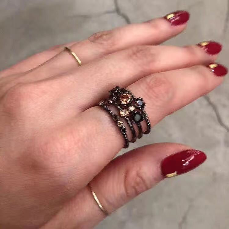 Wholesale Rhinestone Multi-Layer Open Ring Copper Electroplate Fashion Jewelry Accessory