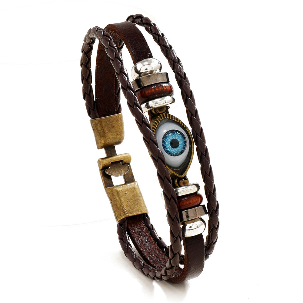 Wholesale 2PCS Leather vintage multi-layer evil eye bracelet