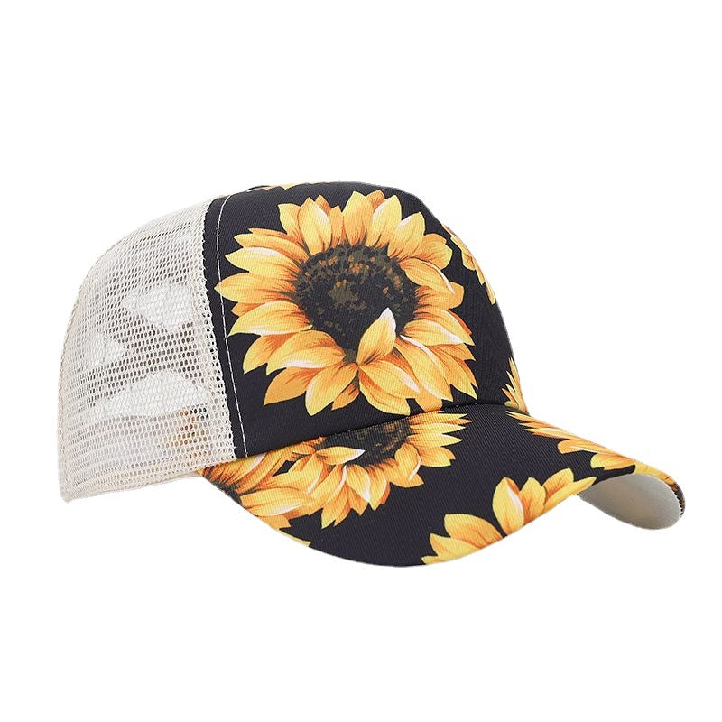 Wholesale Western Style Sunflower Cow Pattern Aztec Ponytail Hat Mesh Cap Baseball Cap ACC-HT-LvYi001