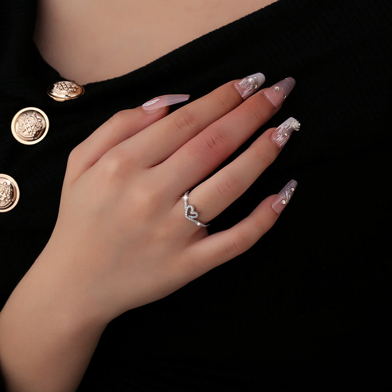 Wholesale S925 Sterling Silver Bone Ring Hollow with Diamond Heart-shaped  Ring