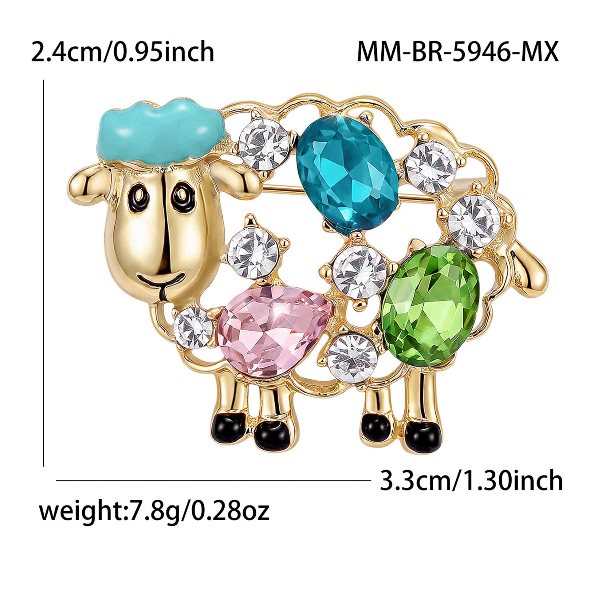Wholesale Stylish Rhinestone Sheep Brooch Animal Shape Alloy Pin Fashion Accessory
