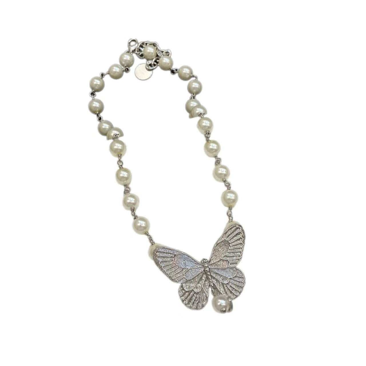 Wholesale Brass Man-made Pearl Butterfly Necklace ACCVIP