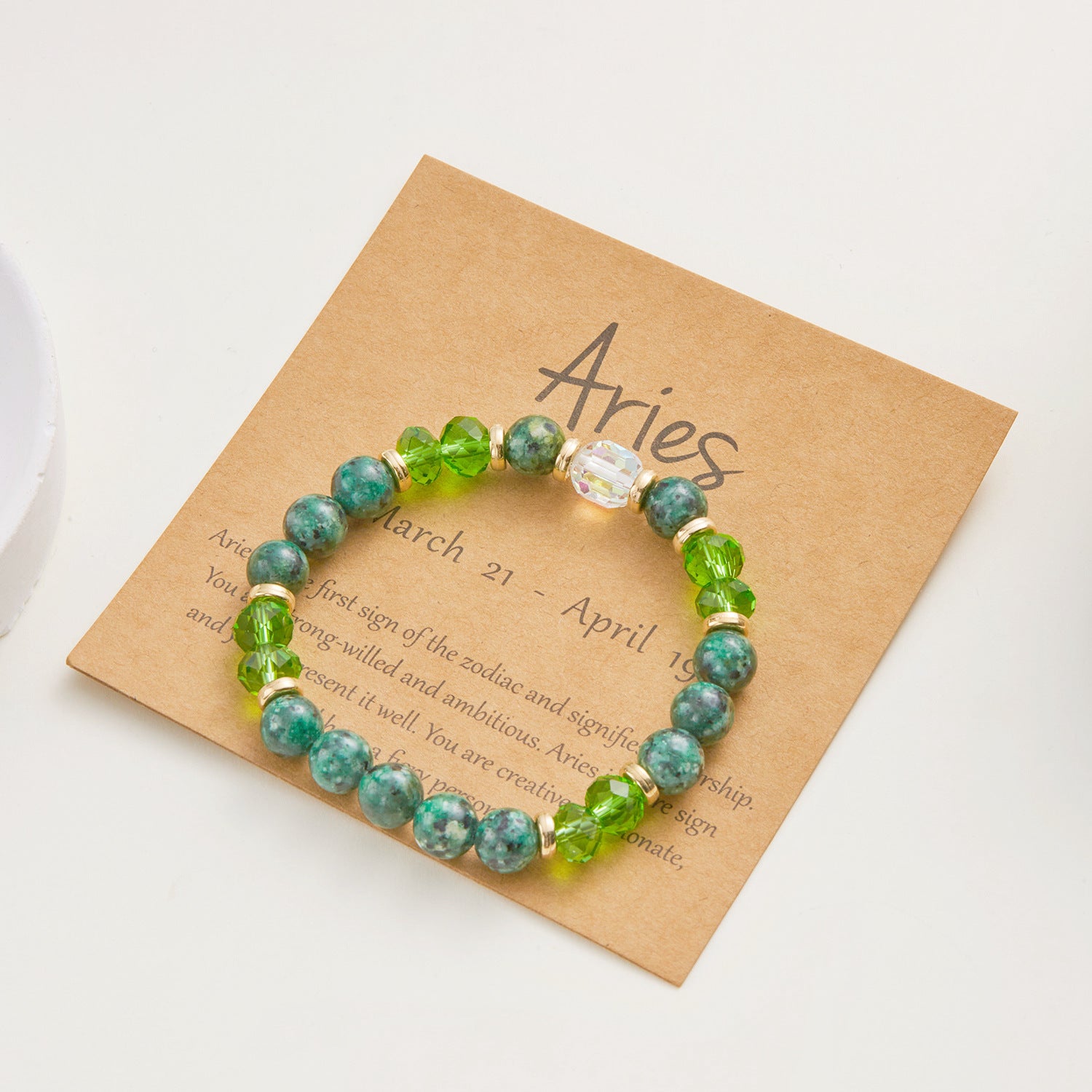 Wholesale  Twelve Constellation Color Natural Stone Crystal Paper Card Mixed Color Beaded Bracelet