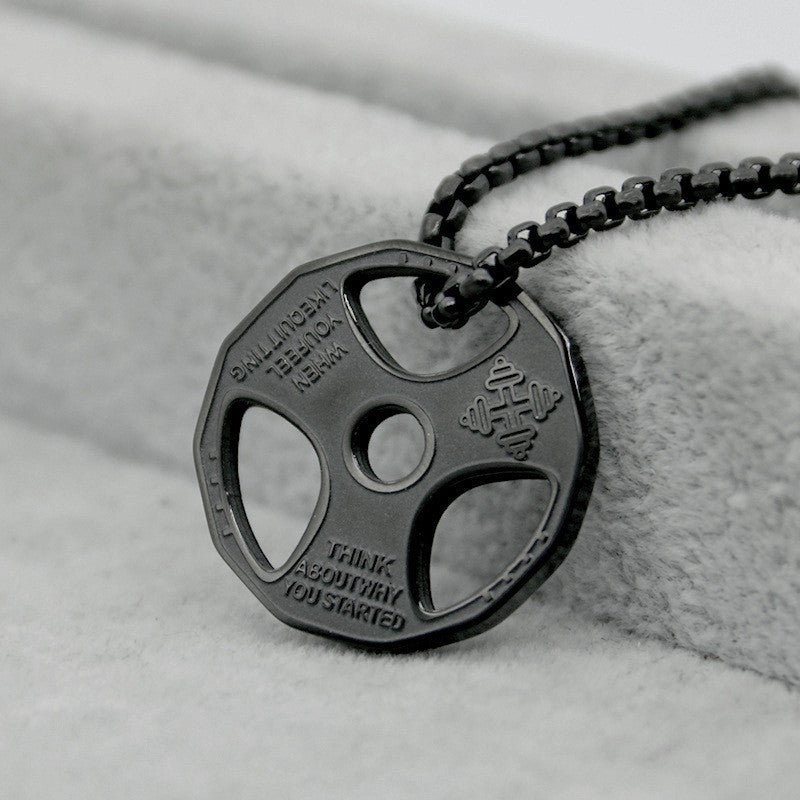 Wholesale dumbbell plate sports barbell men's necklace