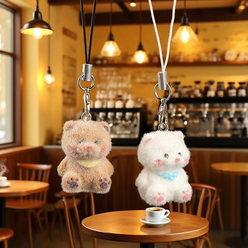 Wholesale Cute mini flocked puppy mobile phone chain