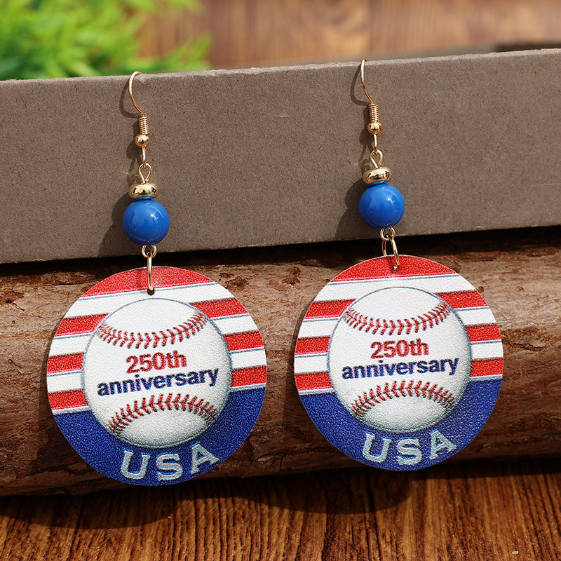 Wholesale Leather American Anniversary 250th Anniversary Baseball Commemorative Earrings