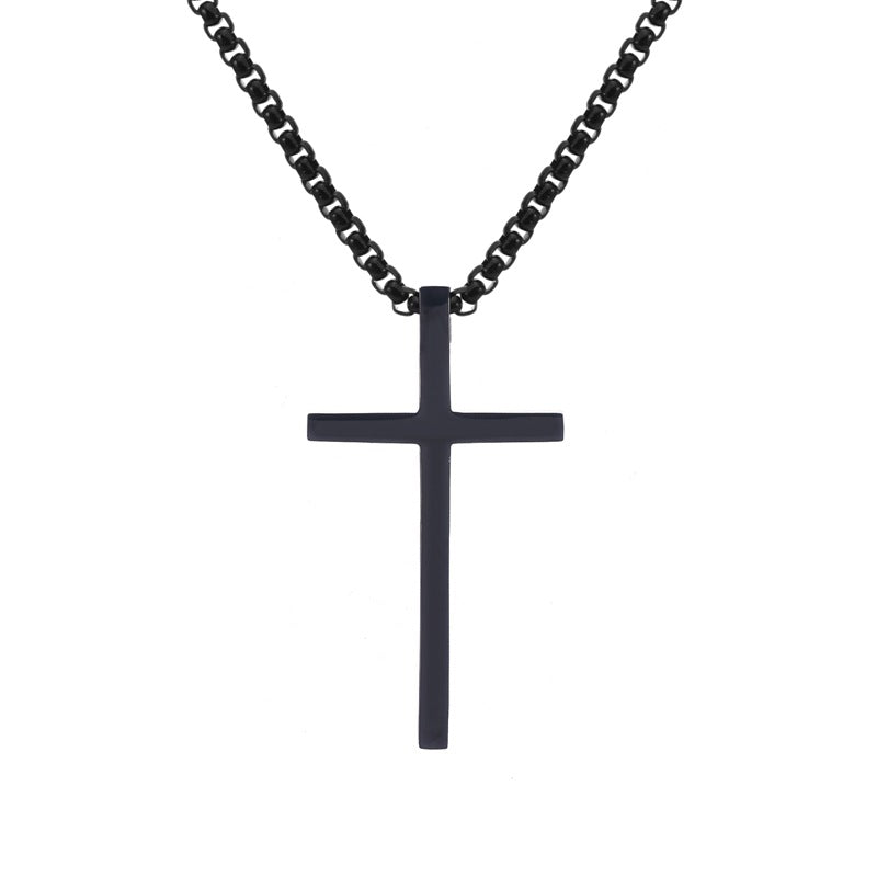 Wholesale titanium steel simple glossy square hole cross  necklace