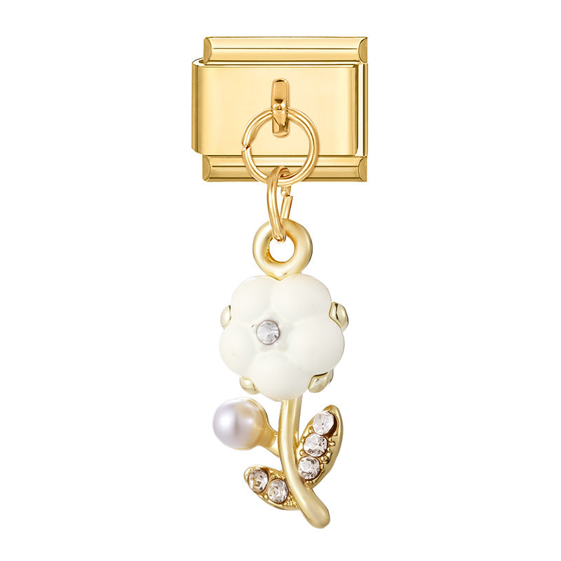 Bracelet de charme italien en gros 9 mm de bricolage d'épissage en or et en diamant blanc bracelet composable en acier inoxydable