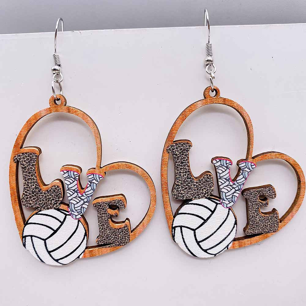 Wholesale Baseball Basketball Football Volleyball Vintage Wooden Earrings