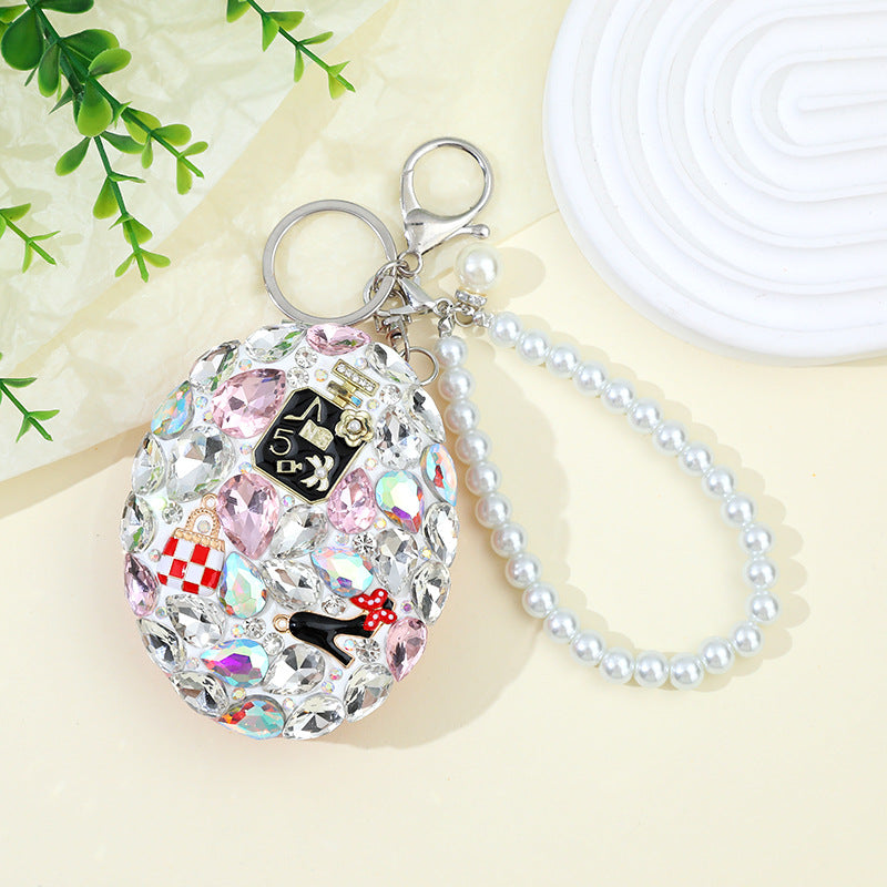 Wholesale Clay Rhinestone Glass Portable Oval Mini Mirror Keychain ACC-KC-ZhiYa024