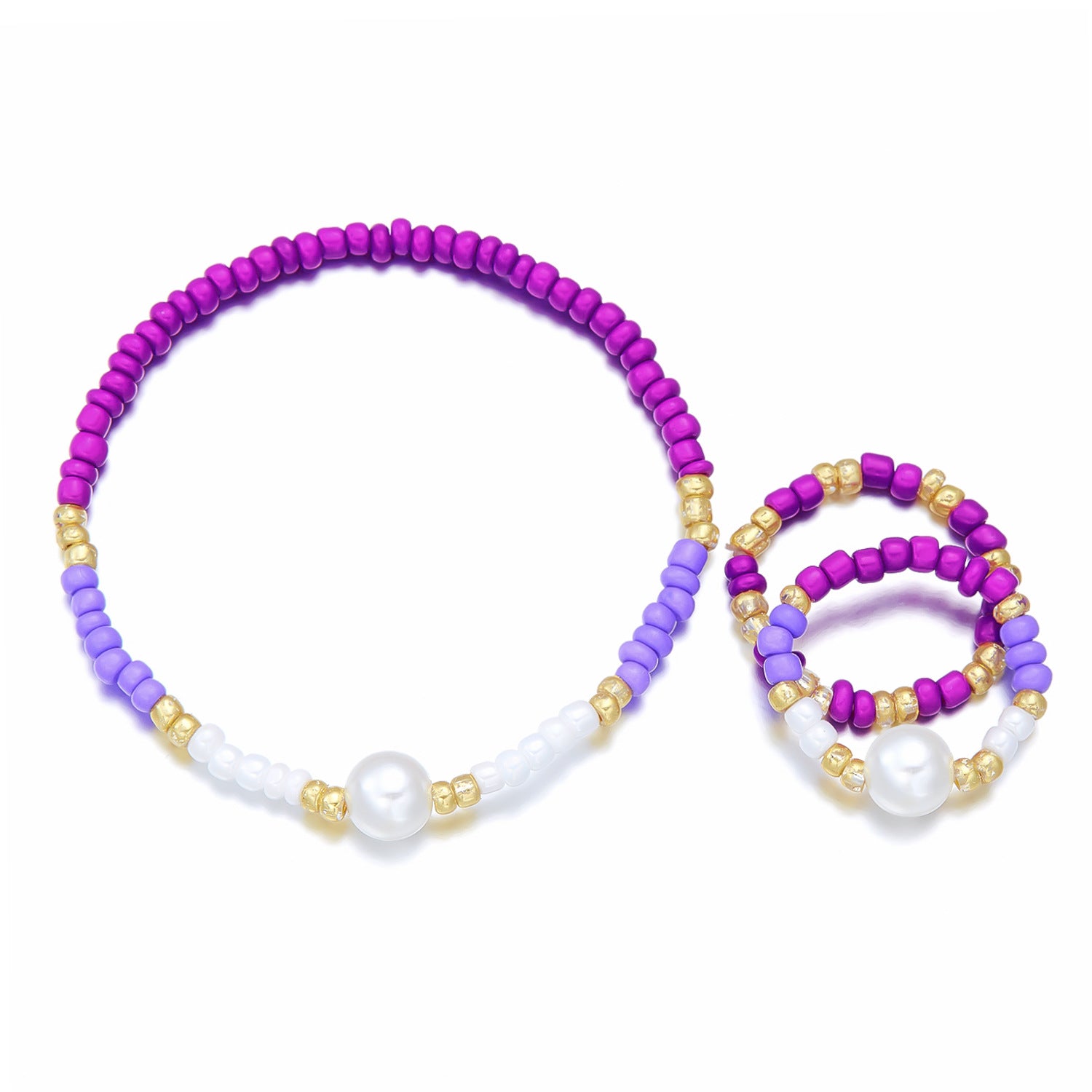 Wholesale Bohemian Colorful Rice Beads Necklace Bracelet Ring Three-piece Set ACC-NE-YingHao009