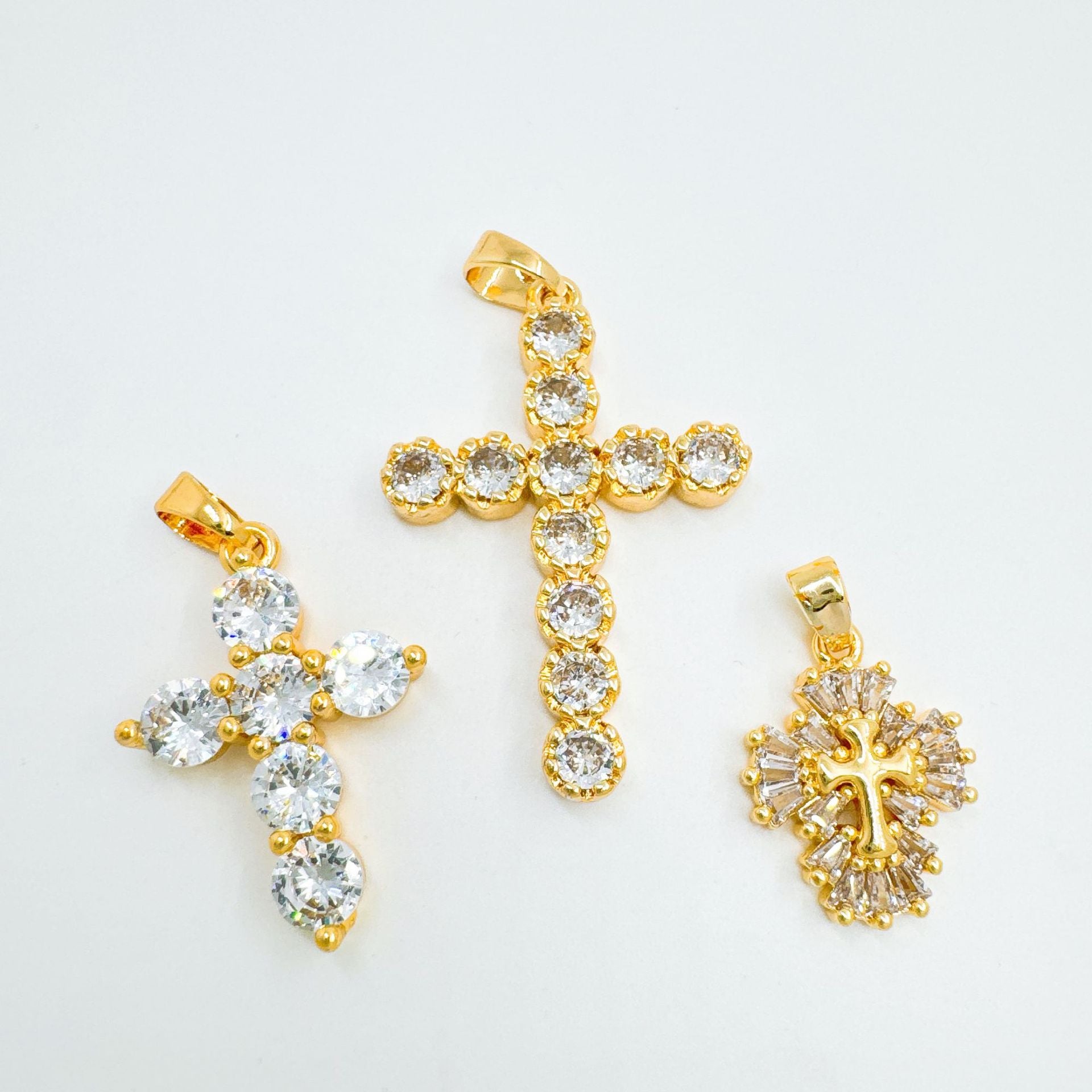 Wholesale Copper Gold-Plated Cross Necklace Pendant Full Zircon Boutique Resale Jewelry