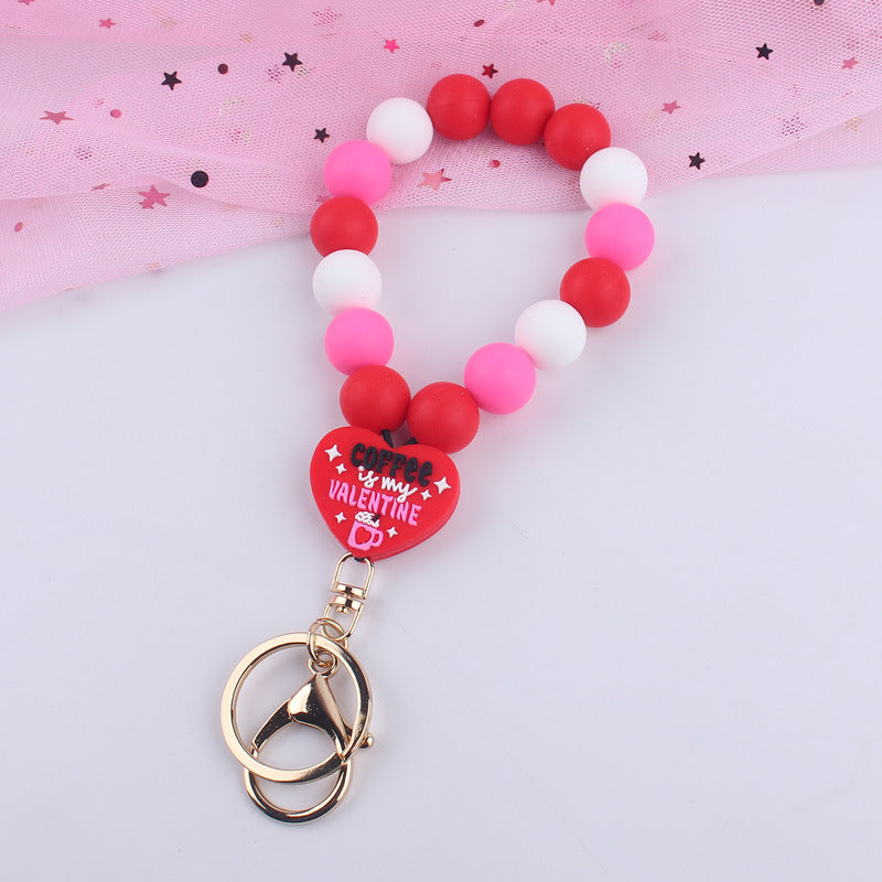 Wholesale Cartoon Valentine Leopard Print Love Swan Silicone Beaded Wrist Keychain