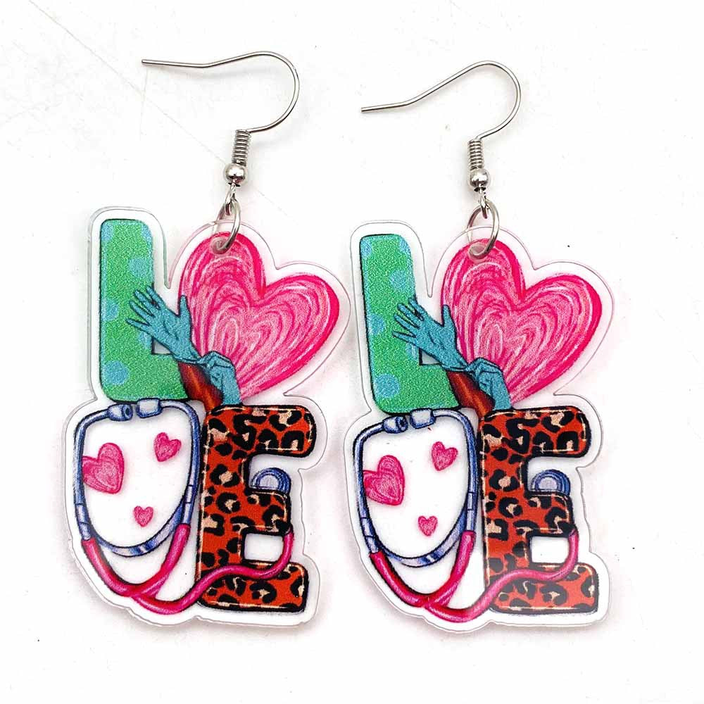 Wholesale Heart Shaped Acrylic Nurses Day Earrings