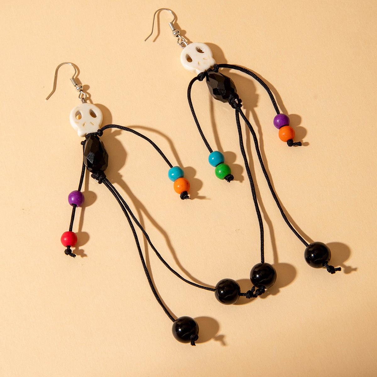 Wholesale Creative Tassel Beaded Ghost Head Long  Earrings
