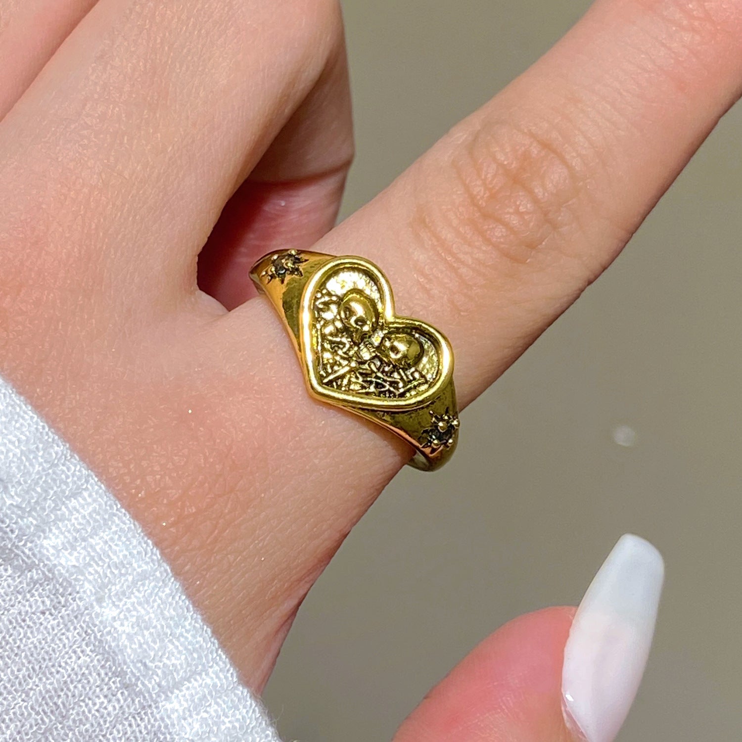 Wholesale Gothic Skull Heart Couple Ring Adjustable  Fashion Accessory Gift