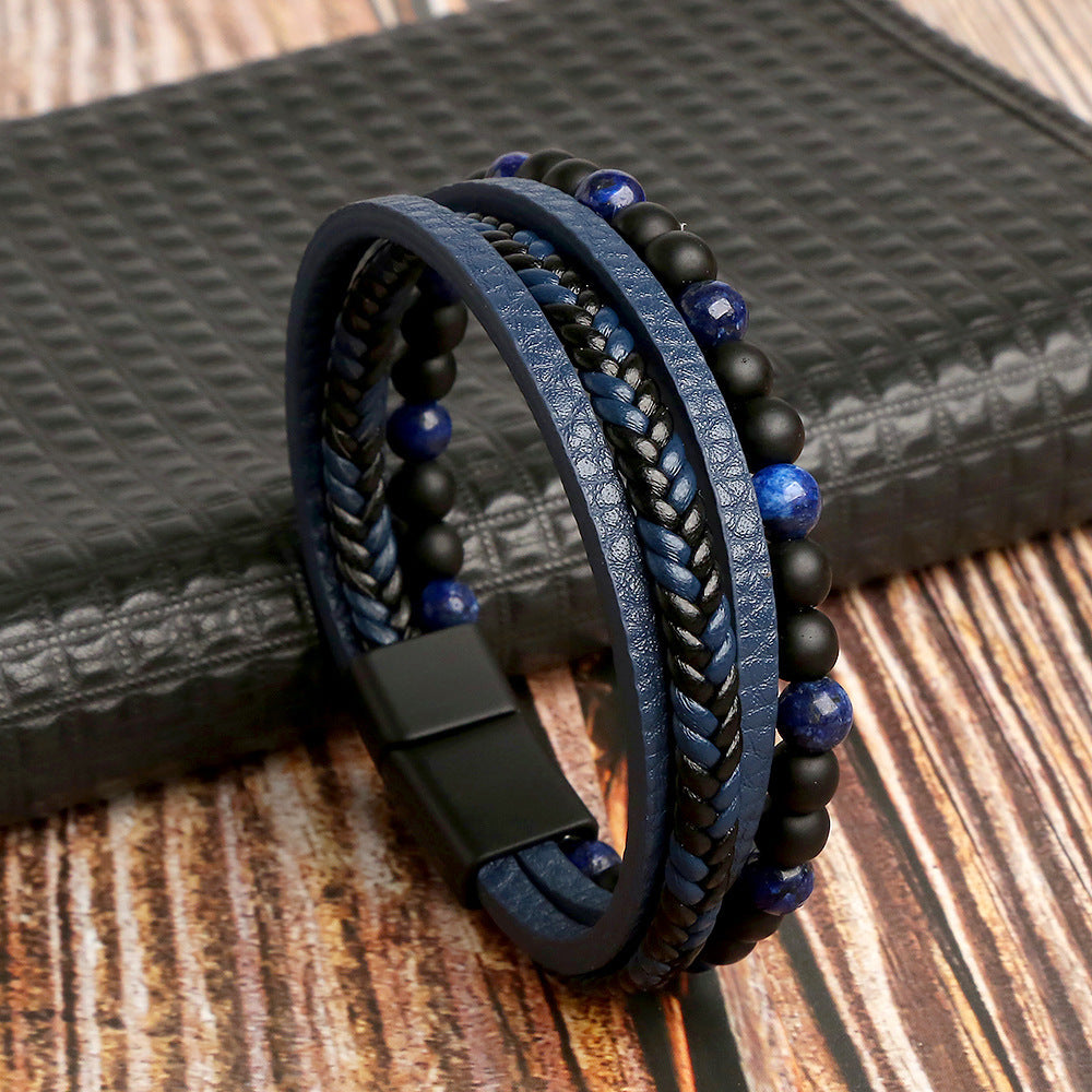 Wholesale handmade bracelets for men braided natural obsidian bracelet ACC-BT-Hongx004
