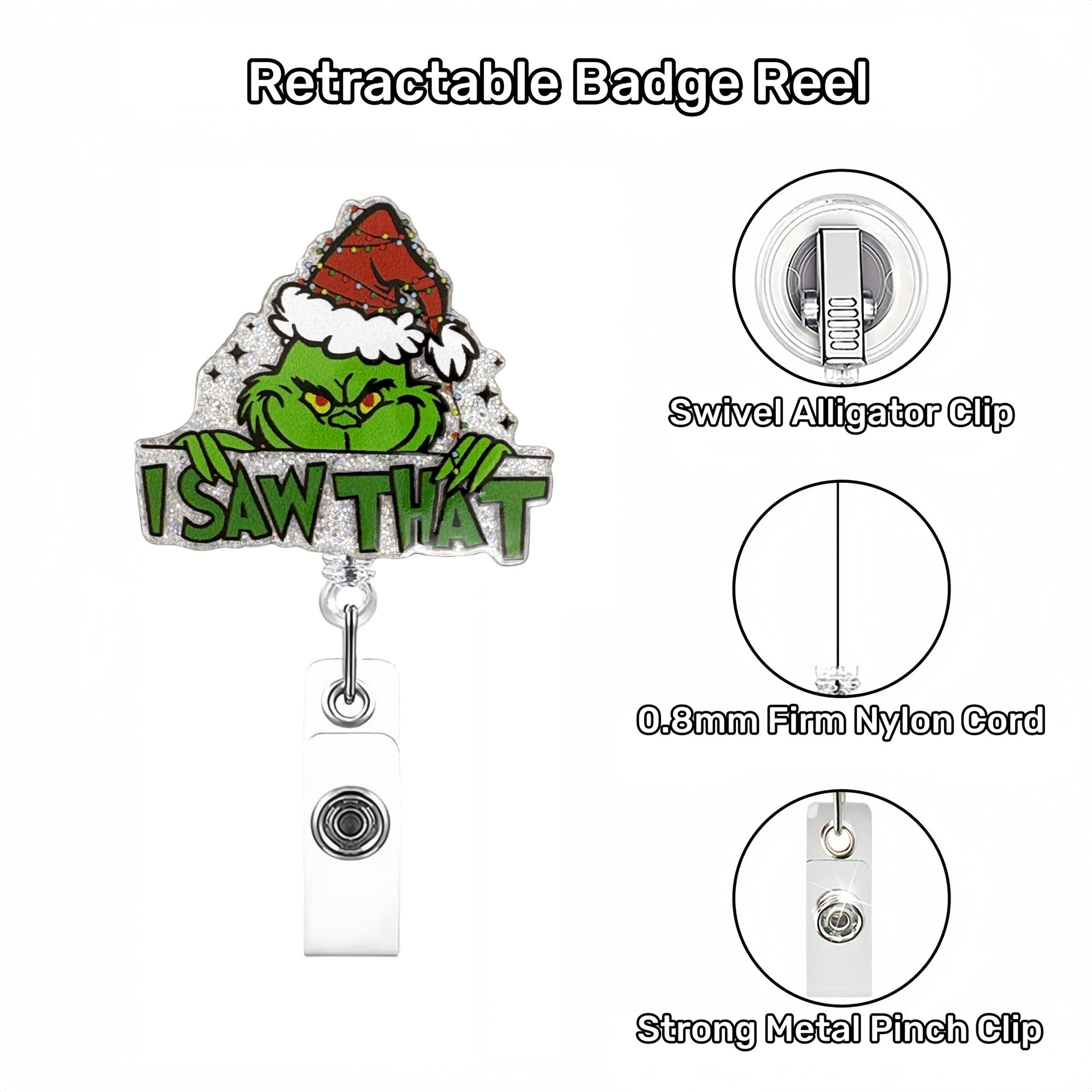 Wholesale  Christmas Cartoon Green Monster Badge Reels Keychains