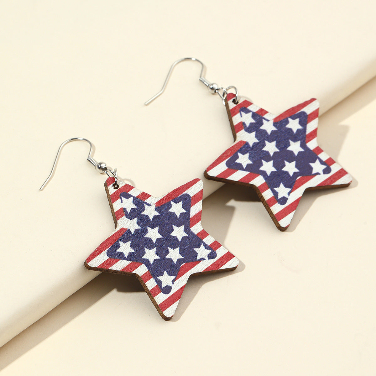 Wholesale  Independence Day US Flag Printing Stars Wooden Personalized Earrings