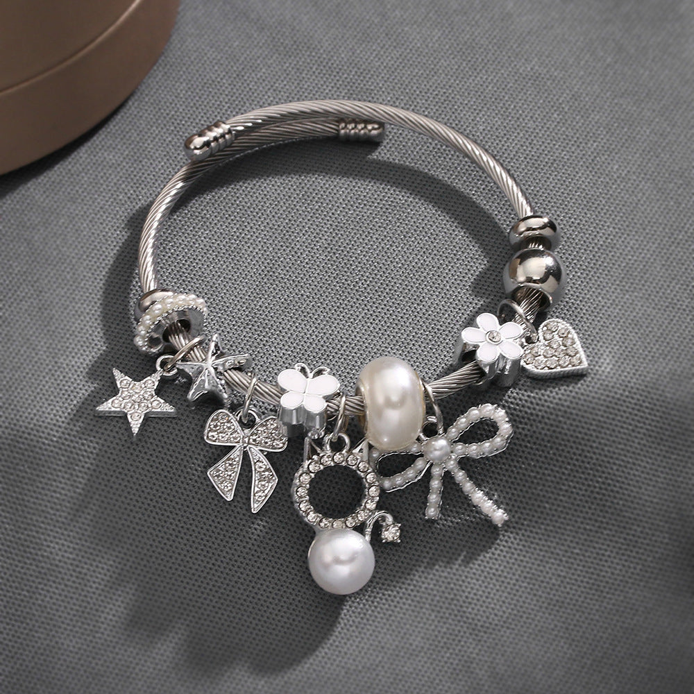 Wholesale Zinc Alloy Pink Pearl Cat Cartoon Bracelet Fashion Jewelry Accessory For Everyday Wear