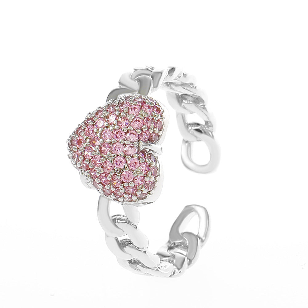 Wholesale Heart Shaped Rhinestone Adjustable Open Ring Chic Women S Fashion Jewelry Accessory For Party Gift