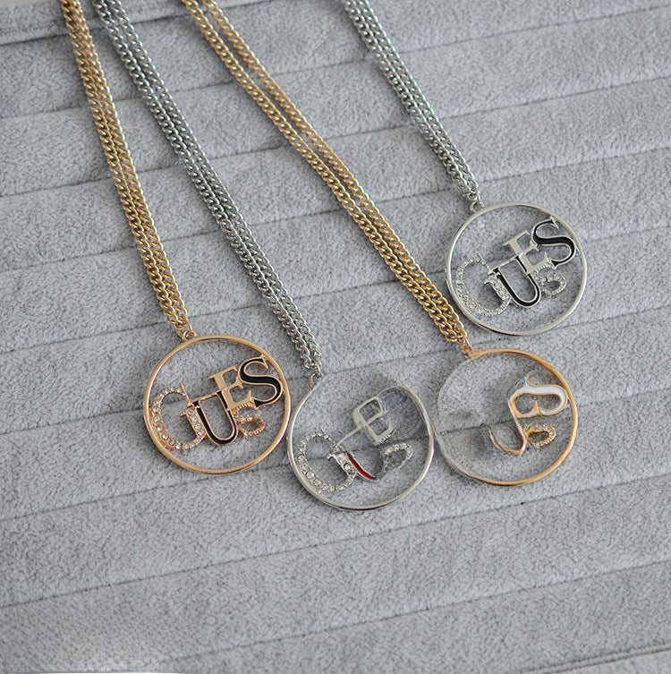 Wholesale round letter hollow colored glaze enamel gemstone necklace