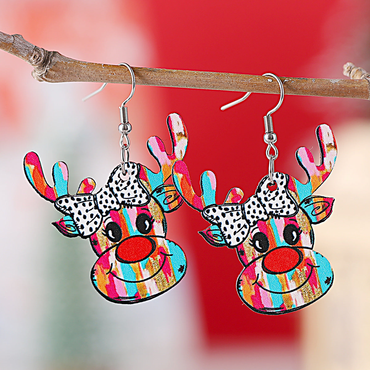 Wholesale Christmas  elk pendant earrings wooden double-sided western style