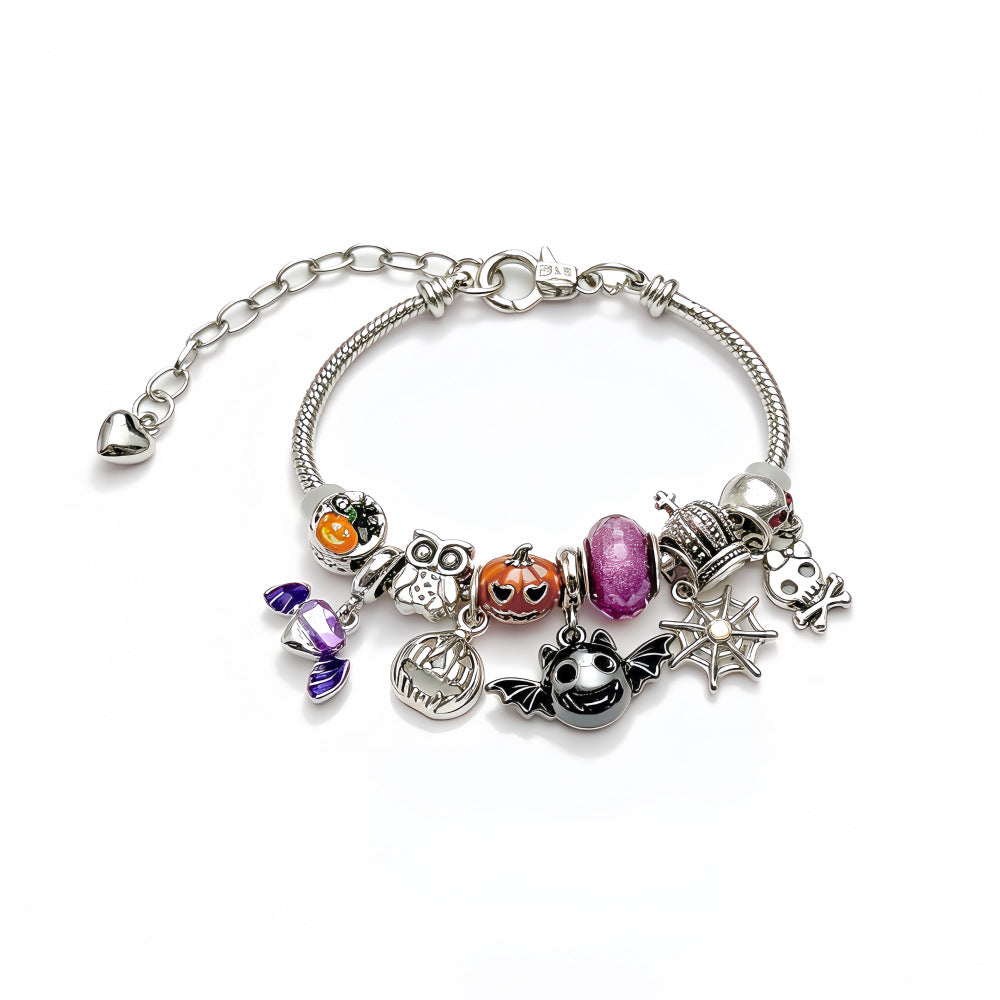 Wholesale Adjustable  Bead Bracelet With Pumpkin Bat Owl Skull Charms Vintage Zinc Alloy Unisex Jewelry Gift
