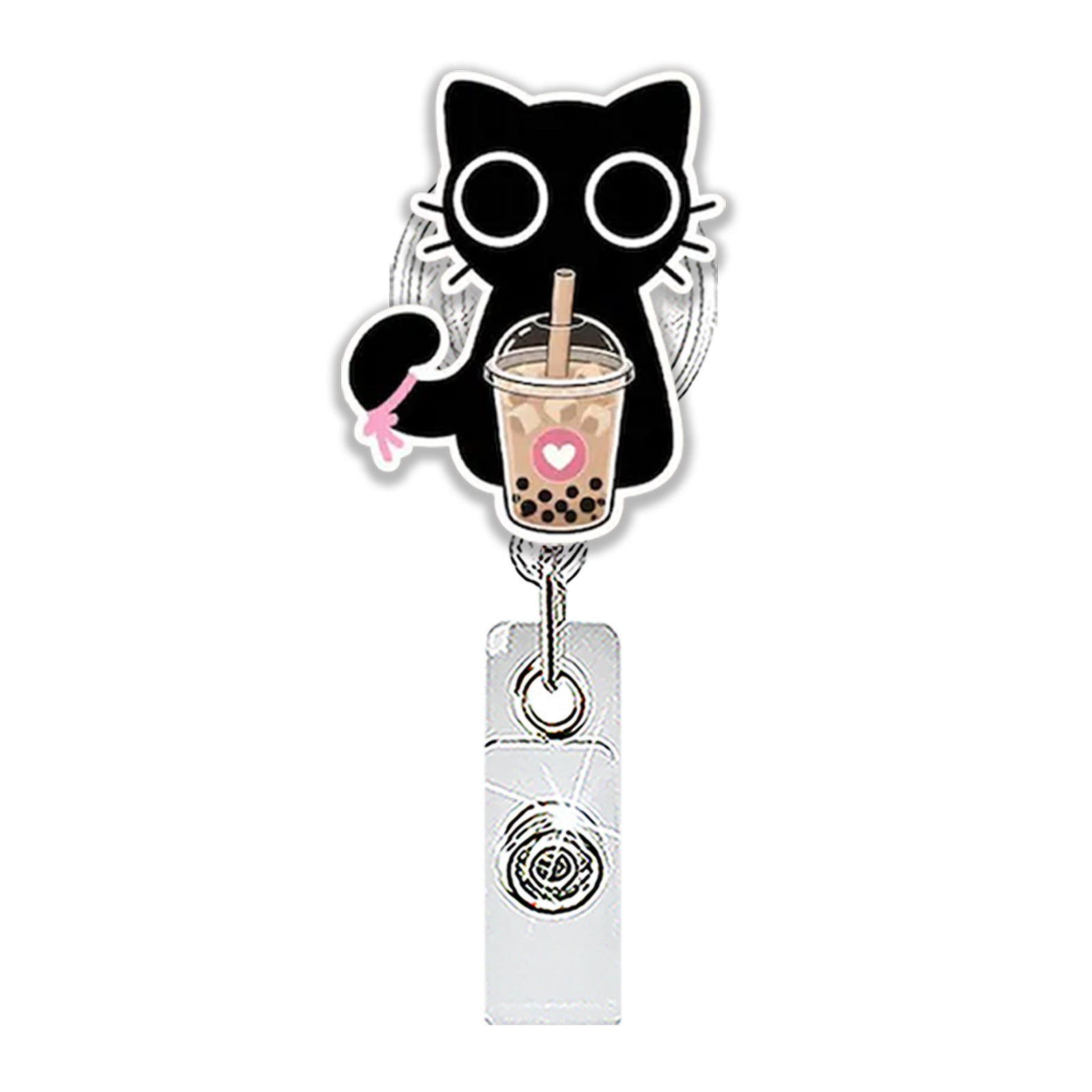 Wholesale Chic Acrylic Black Cat Flower Retractable Badge Reel for Nurse ID Card Holder