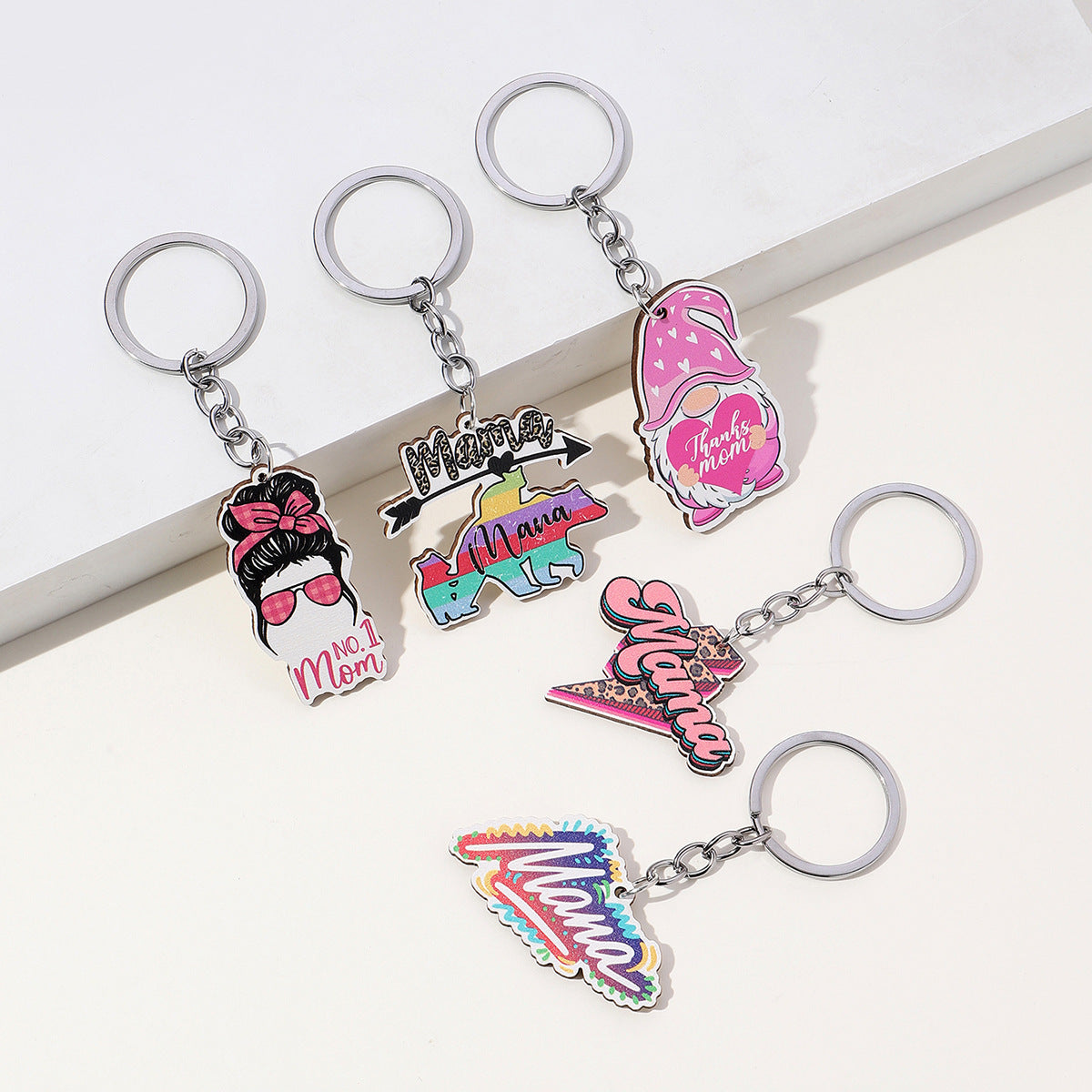 Wholesale Colorful MAMA Mother's Day Wooden Keychain Creative Keychain ACC-KC-RongR029