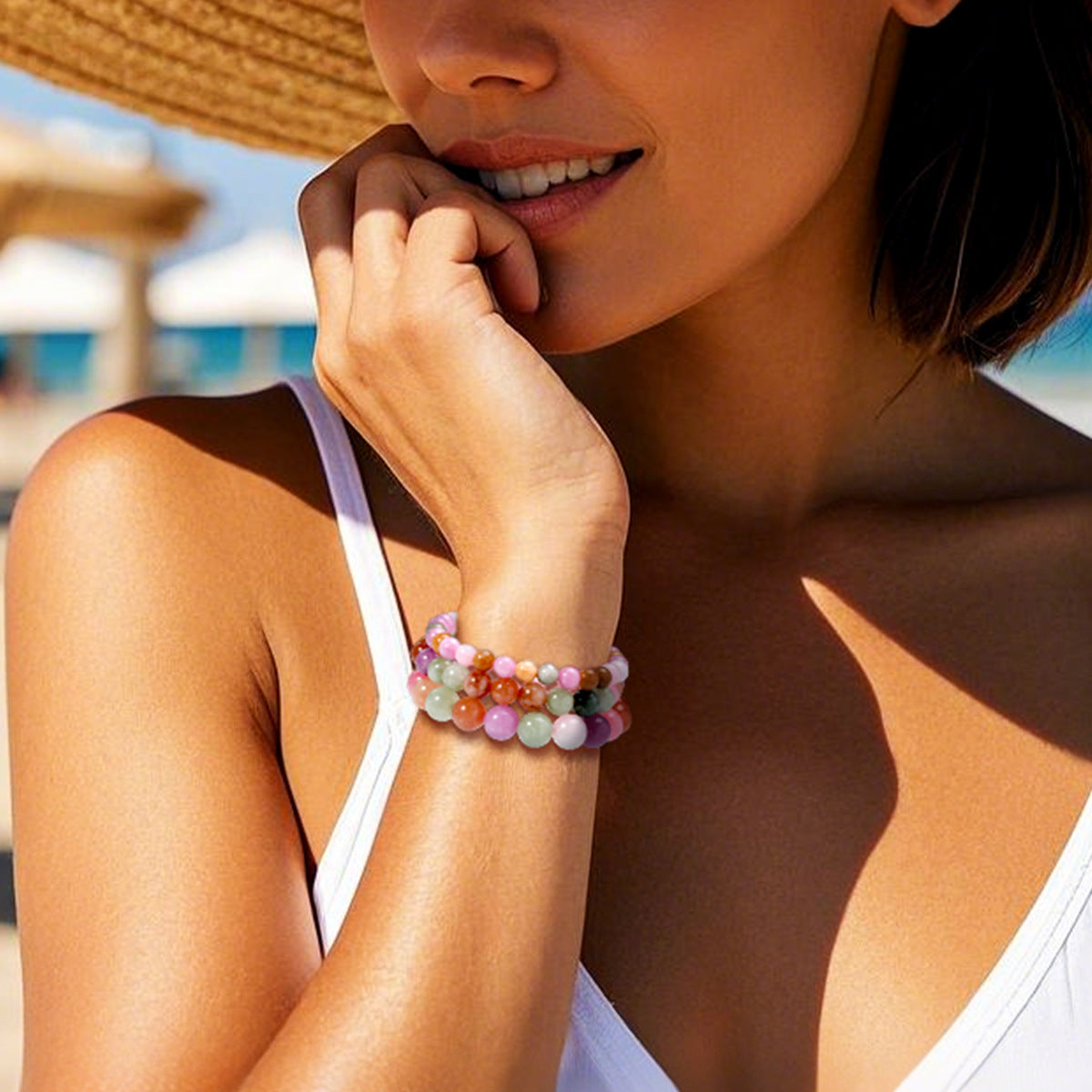 Wholesale European Style Colorful Natural Stone Bead Bracelet Handmade Fashion Jewelry Accessory Boutique Resale