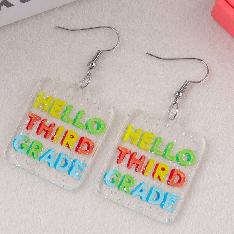 Wholesale Creative Teacher' s Day Earrings Transparent English Grade Acrylic Earrings