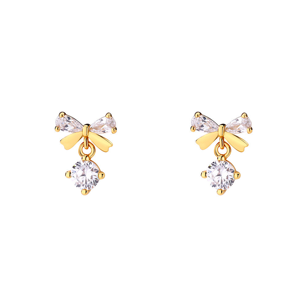 Wholesale s999  Zircon Bow Earrings Light Luxury Earrings