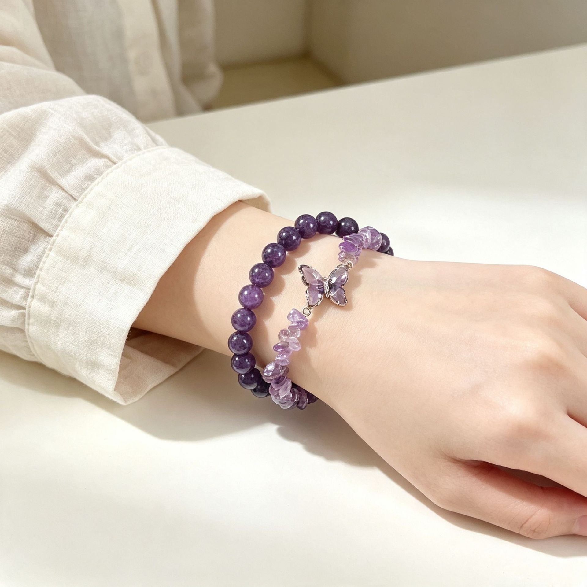 Wholesale Natural Stone Butterfly Beaded Bracelet Stacking Jewelry Accessory Gift Boutique Resale