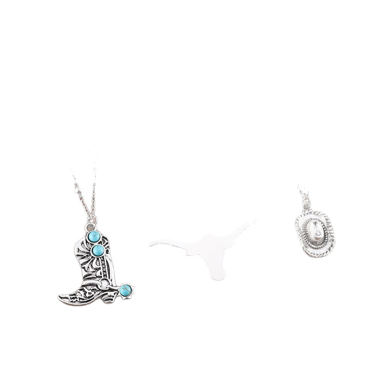 Wholesale Western cowboy retro ethnic style turquoise alloy bull head combat boots hat necklace