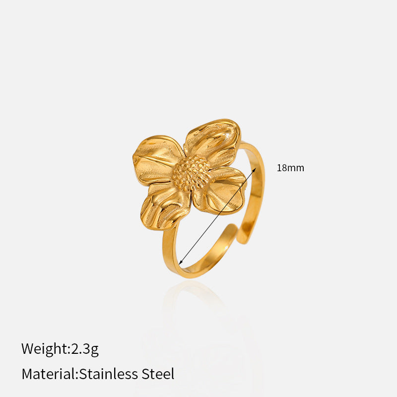 Wholesale  Sunflower  Stainless Steel  Retro Special-Shaped Twisted Sun Ring