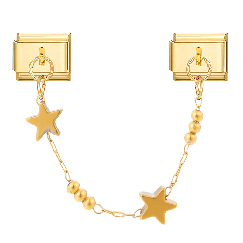 Wholesale Italian Charm Bracelet 9mm DIY Splicing Gold Double Pendant Stainless Steel Composable Bracelet