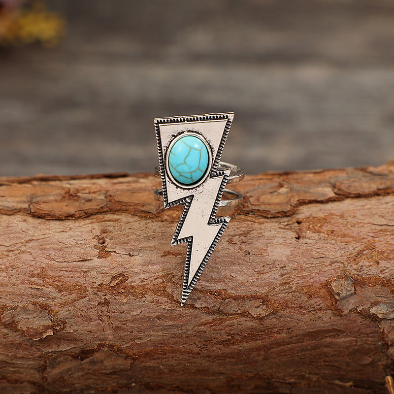 Wholesale Alloy Electroplated Retro Lightning Turquoise Ring,  Chic Fashion Accessory