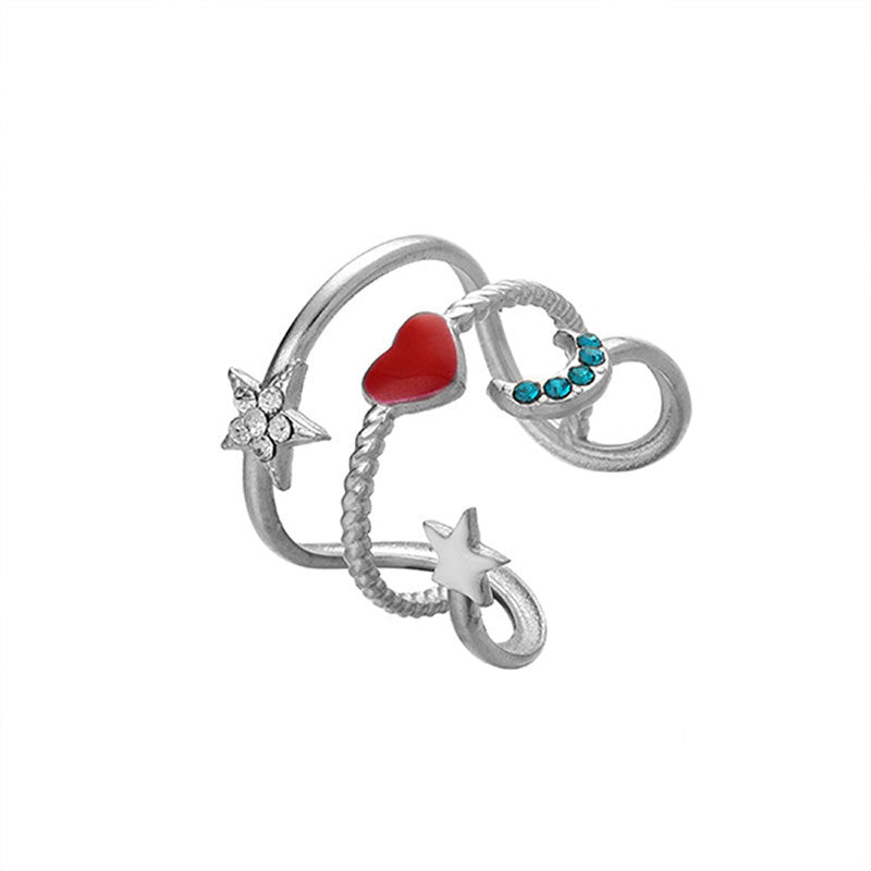 Wholesale creative design stainless steel opening adjustable color dripping star Moon Love Ring