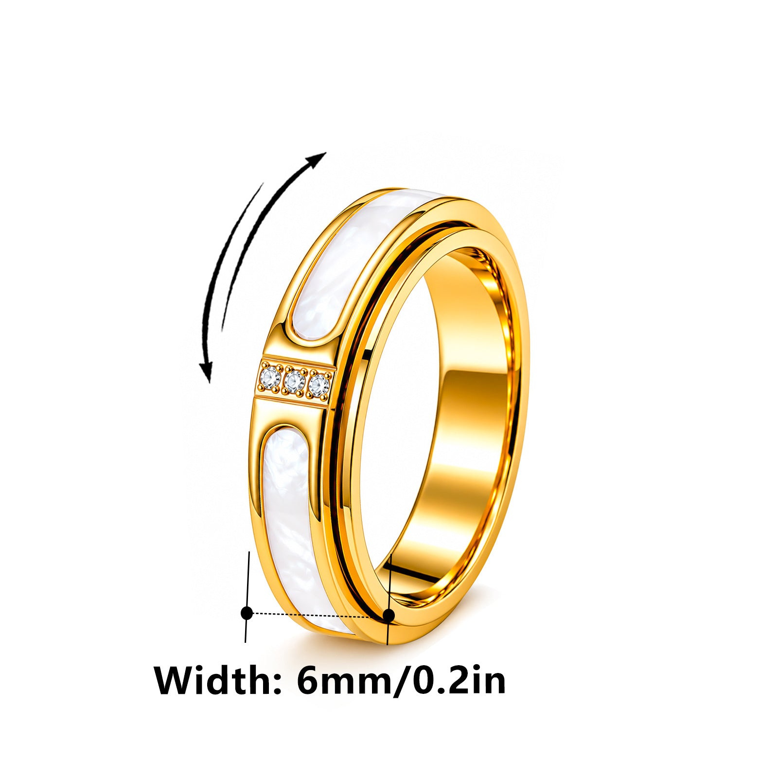 Wholesale White Shell Rotating Inlaid Ring Stainless Steel Gold Plated Fashion Accessory
