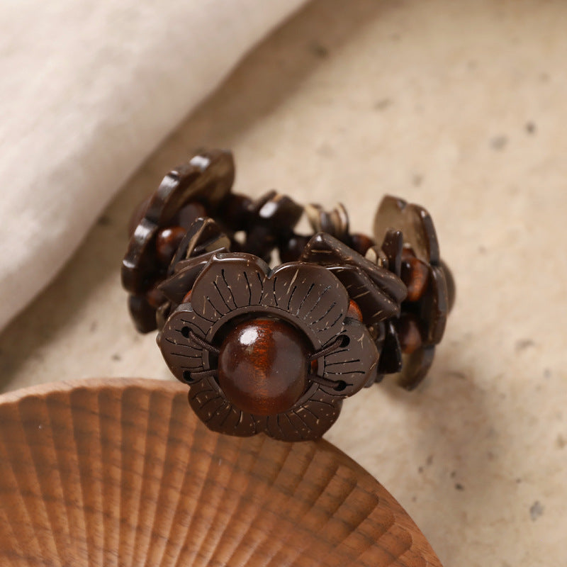 Wholesale Bohemian Retro nut Shell Bracelet Niche Stylish Ethnic Style Brown Coffee Beaded Bracelet Holiday Style Women' s Bracelet