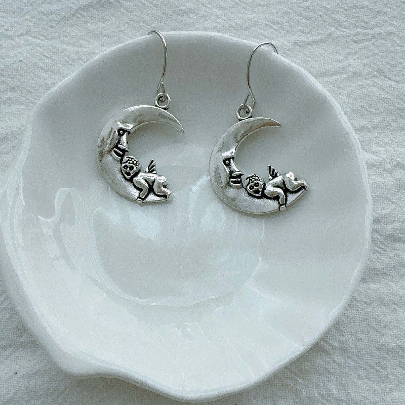 Wholesale  Retro Alloy Moon Angel Pendant Earrings