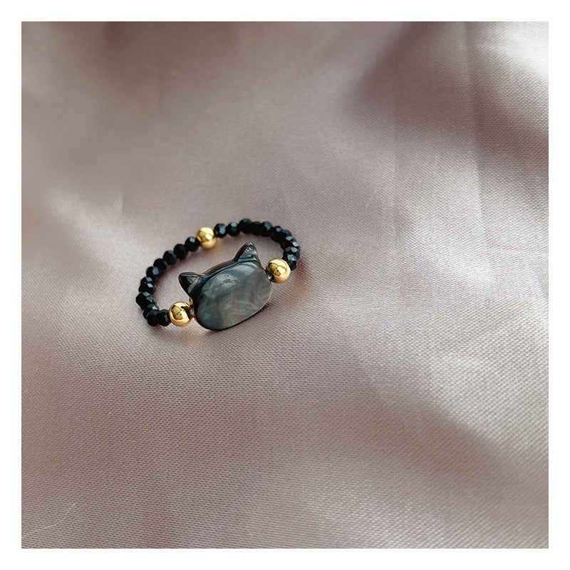 Wholesale Cat Head Crystal Style Ring White Shell Fashion Jewelry for Casual Everyday Wear