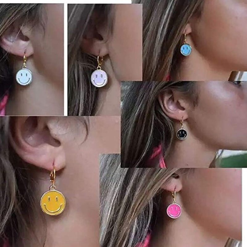 Wholesale creative cute alloy oil drop colorful smiley face earrings