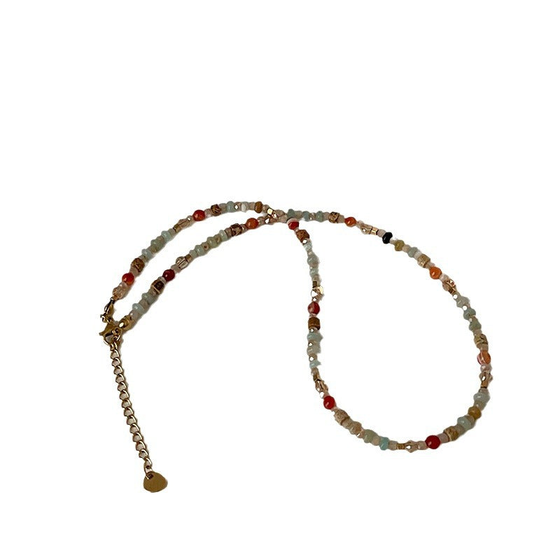 Wholesale Summer Dopamine Color Natural Stone Crystal Beaded Necklace