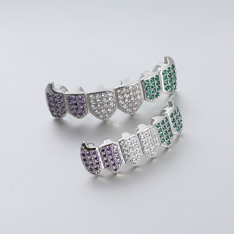 Wholesale Modern Hip-Hop Tooth Grills Gold Plated Alloy Colorful Zirconia Fashion Accessory for Resale