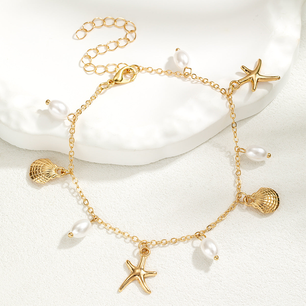 Wholesale  alloy scallop  pearl pendant anklet